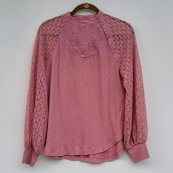 Free People Sweetest Thing Thermal Embroidered Top Women's Size Medium - Picture 2 of 12